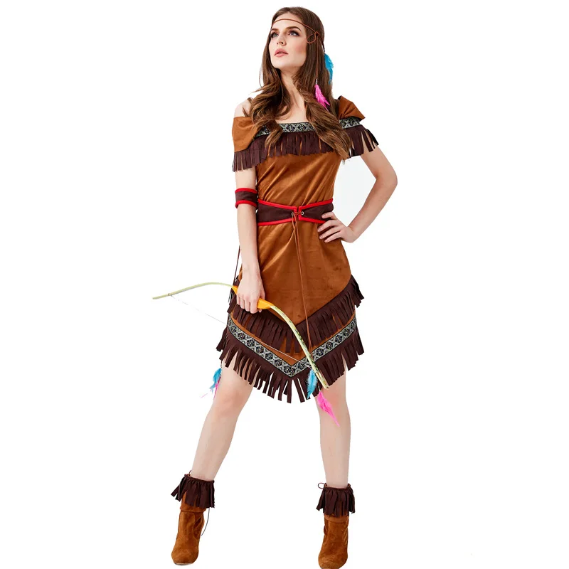 

Echoine New Arrival Native Indian Archer Costume Cosplay For Women Adult Halloween Costume Carnival Party Tassel Irregular Dress