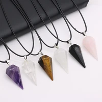 natural tiger eye amethysts rose quartzs stone wax thread necklace pendants for women jewelry gift size 20x37mm length 40cm