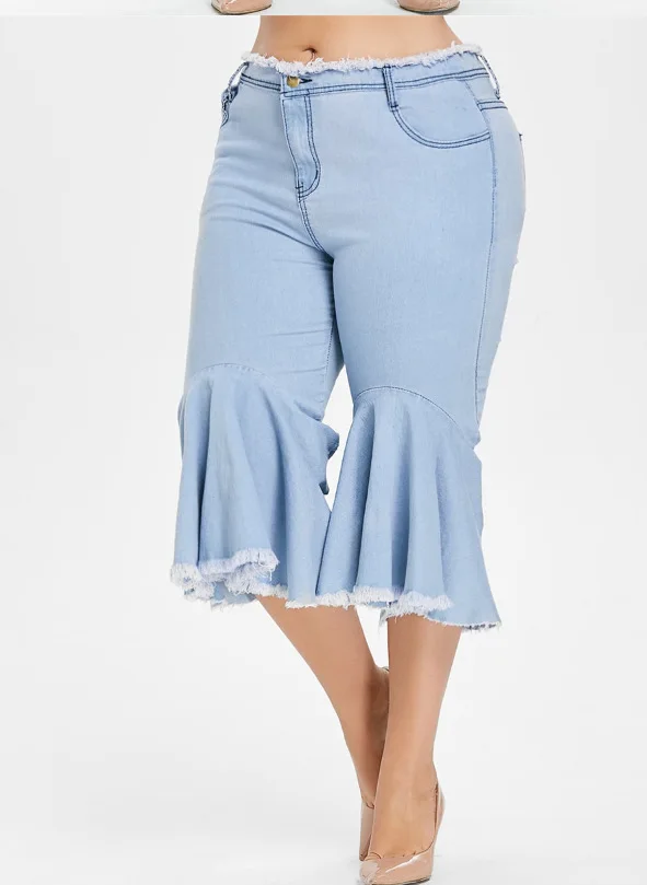 2020 расклешенные женские джинсы размера плюс с высокой талией и бахромой