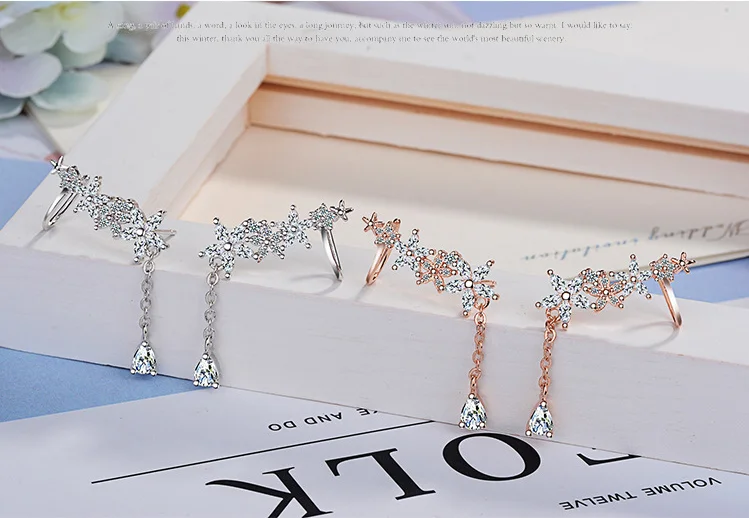 925 пробы серебро AAA циркония ледяные листья цветок Капля воды Кисточка