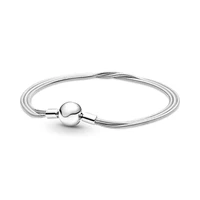 authentic silver color fashion snake chain basic bracelet fit original charms fine beads women girl diy jewelry gift wholesale