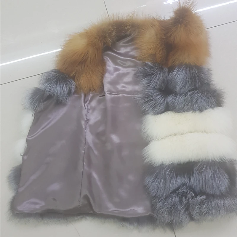 Natural Real Fox Fur  Women's High Quality Pelt Real Fur Coat Patchwork Red Silver Fox Vest Striped Thick Coats Vests