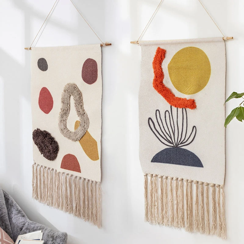 Стеганый гобелен с кисточками богемный макраме Плетеный настенный вязаный