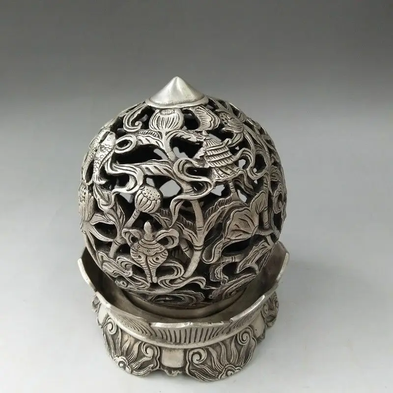 

CHINESE OLD TIBETAN SILVER HAND-CARVED LOTUS PATTERN HOLLOWED-OUT INCENSE BURNER