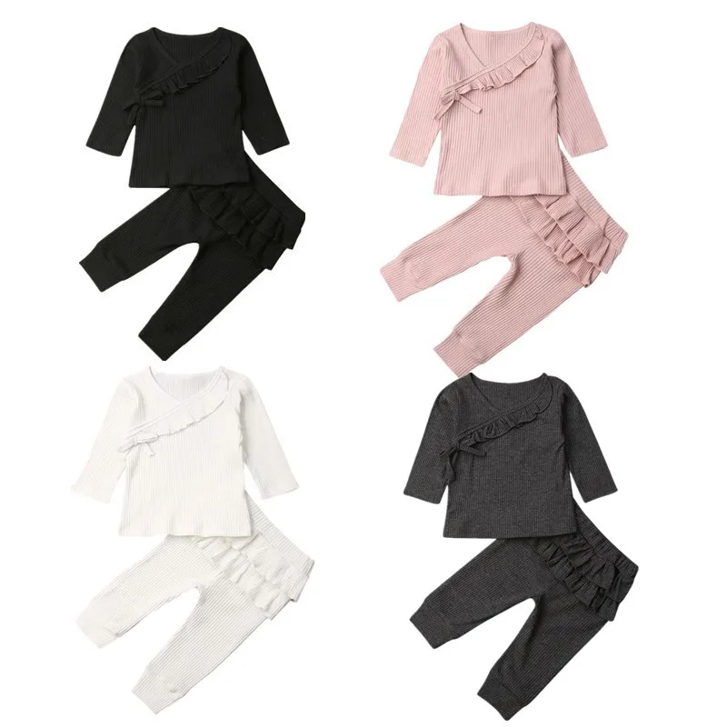 Одежда для маленьких девочек новорожденных однотонные трикотажные топы с