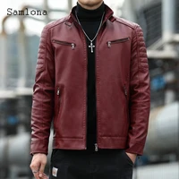samlona plus size mens pu leather jackets 2022 european style fashion jacket biker faux leather coats red blue zipper overcoats