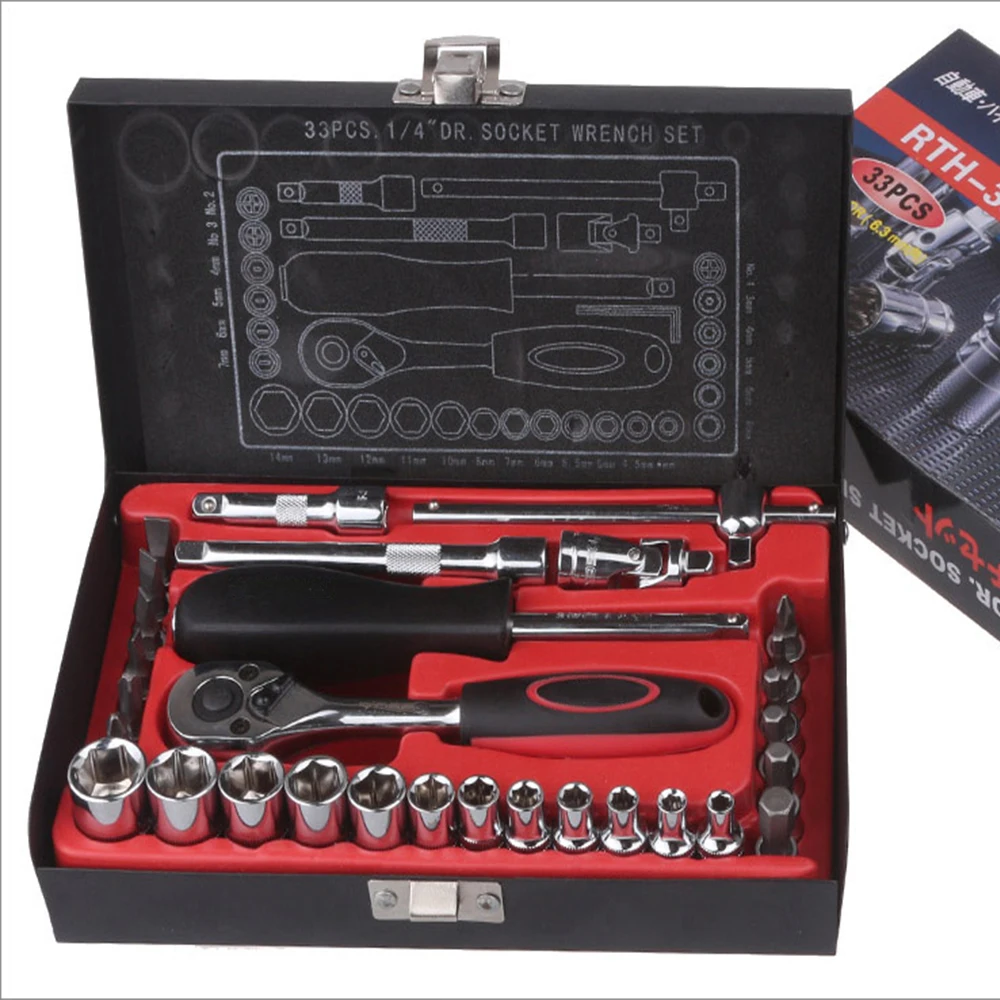 33 шт. набор торцевых гаечных ключей из хромованадиевой стали 1/4 дюйма|Наборы
