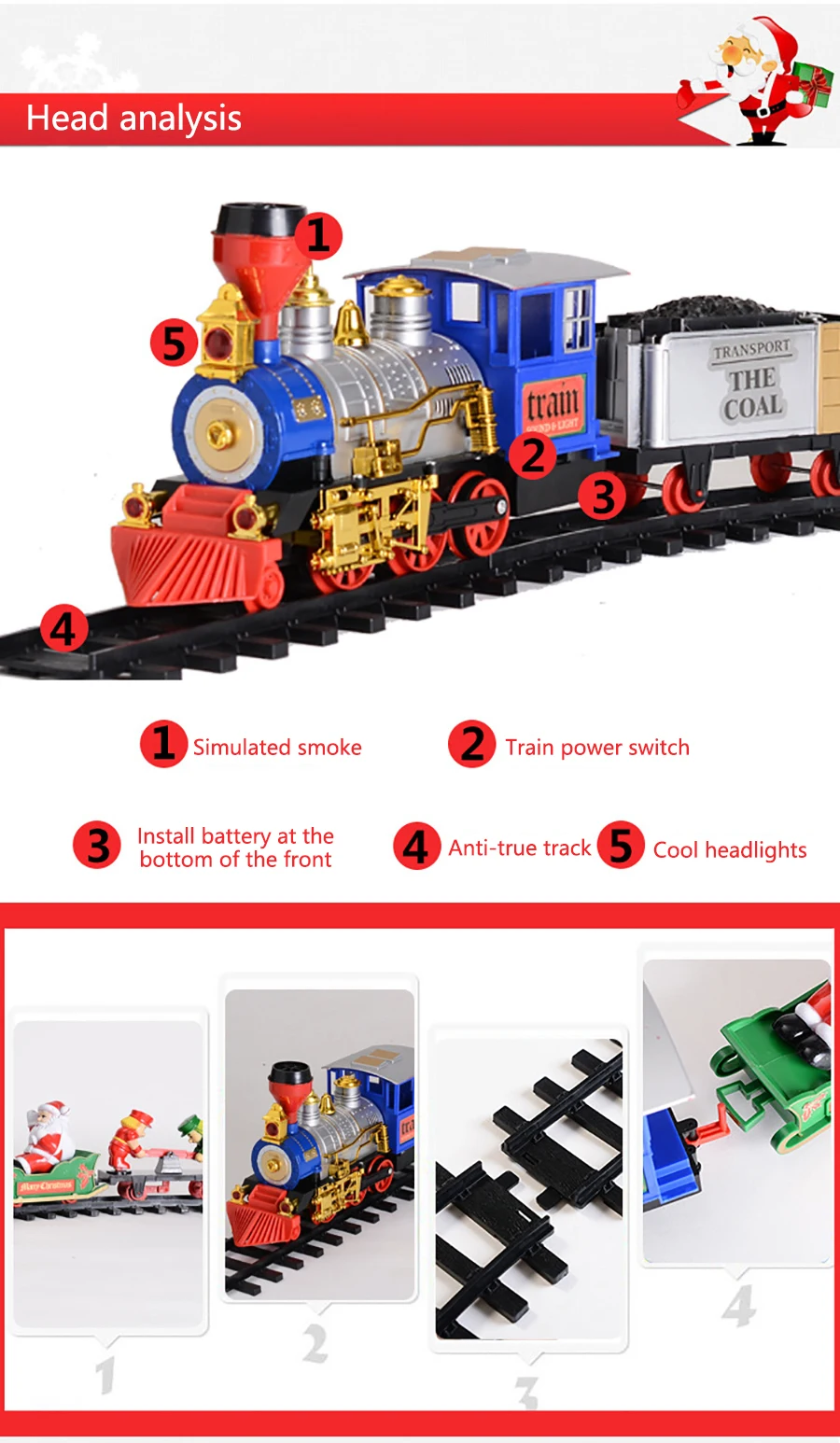 Christmas Electric Rail Car Steam Train Santa Claus Track Simulation Smoke Light Music Children's Birthday/Christmas Gifts Toy |