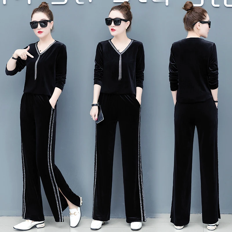 Золотой бархатный костюм женский весенне-осенний Новый корейский модный