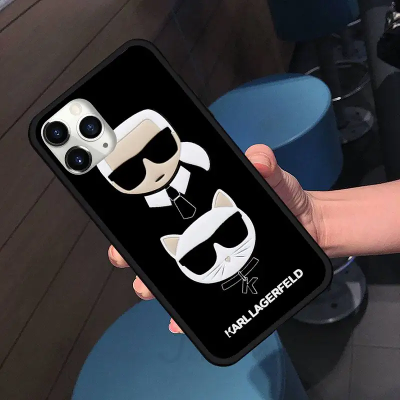 

Luxury design-KARLs brand cute cat Phone Case for iPhone 11 12 pro XS MAX 8 7 6 6S Plus X 5S SE 2020 XR shell cover funda