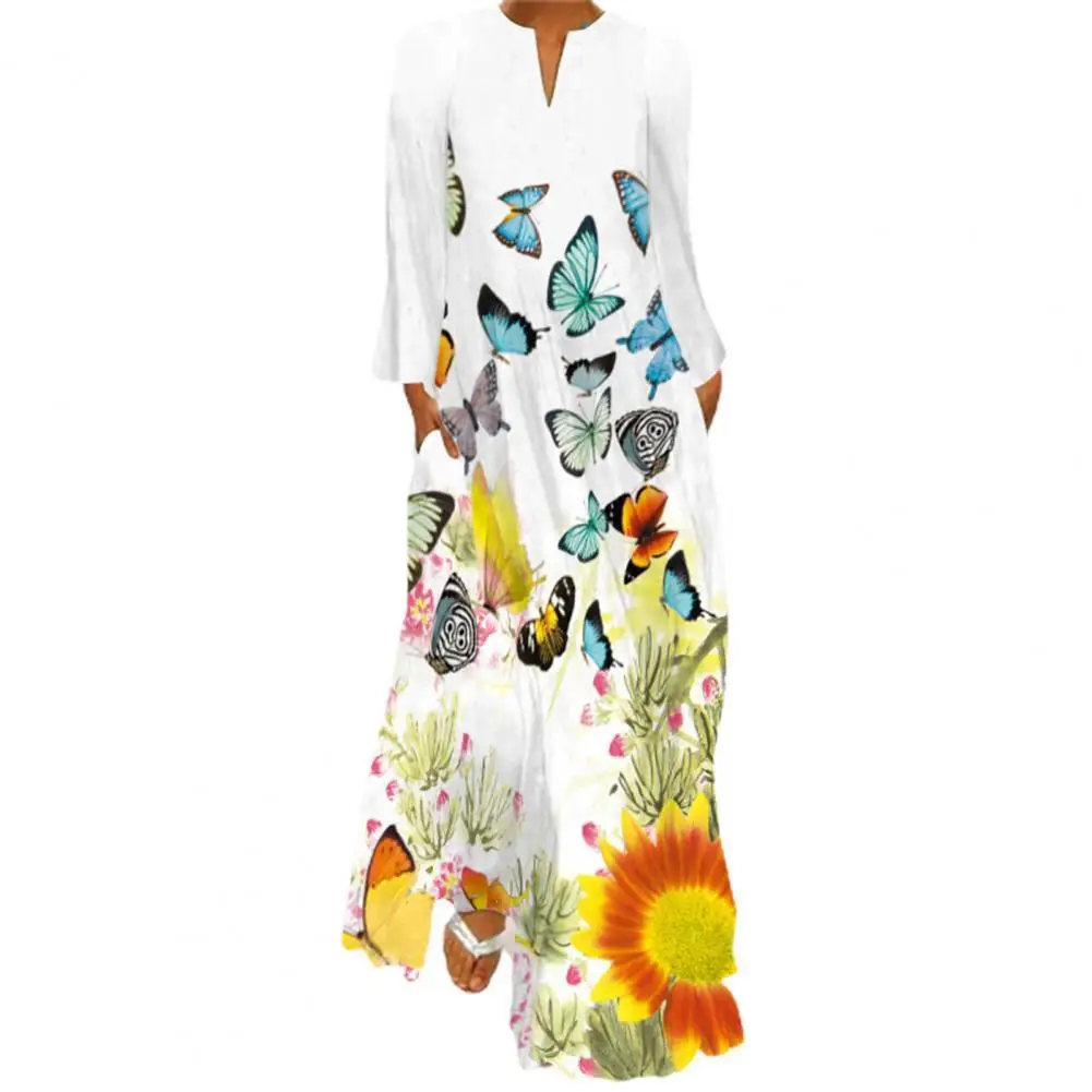 

Lady Dress Long Sleeve Bohemian Style Butterfly Floral Print Long Sleeve Casual Dress for Stage Show