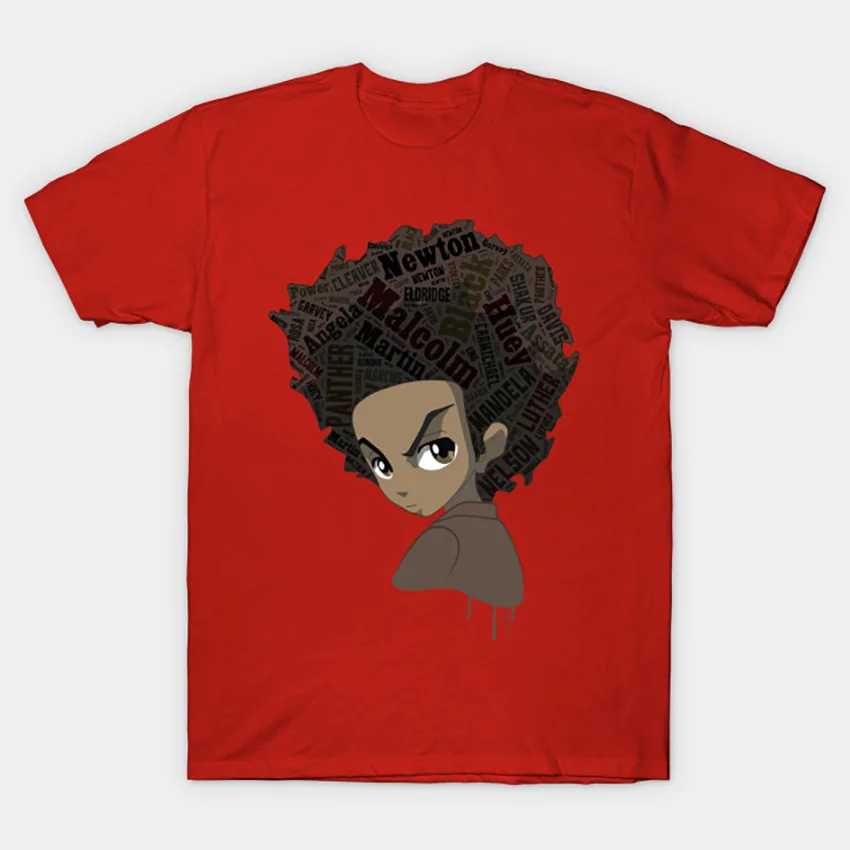 Huey Freeman-черный Мощность футболка с героями герои Райли huey boondocks Маркус Гарви freeman в