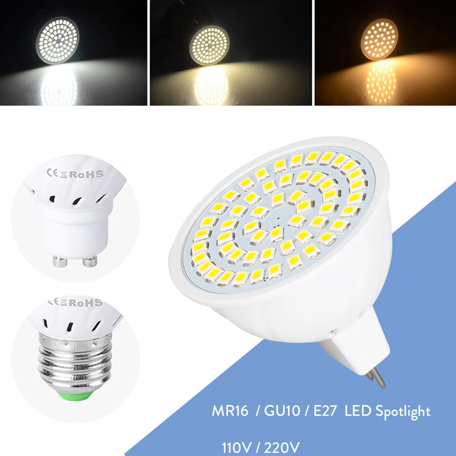 

10Pcs/A Lot 12V 24V 110V 220V GU10 LED Spotlight MR16 Lamp Spot light Bulb E27 Led lampara bombillas gu 10 2835 Light 4W 6W 8W