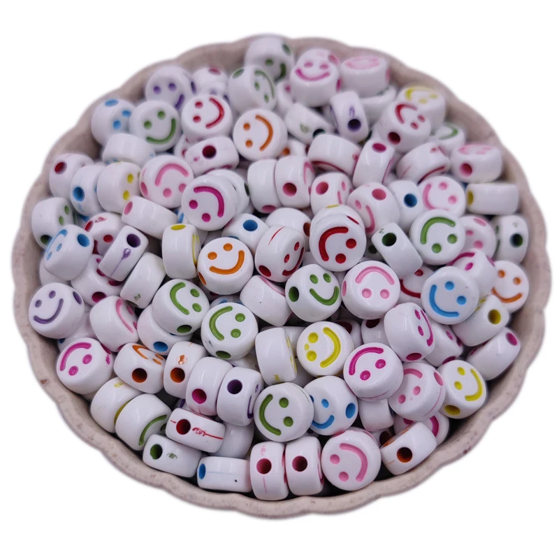 Акция 50 шт. 7 мм Красочные Круглые свободные бусины со смайликом для рукоделия