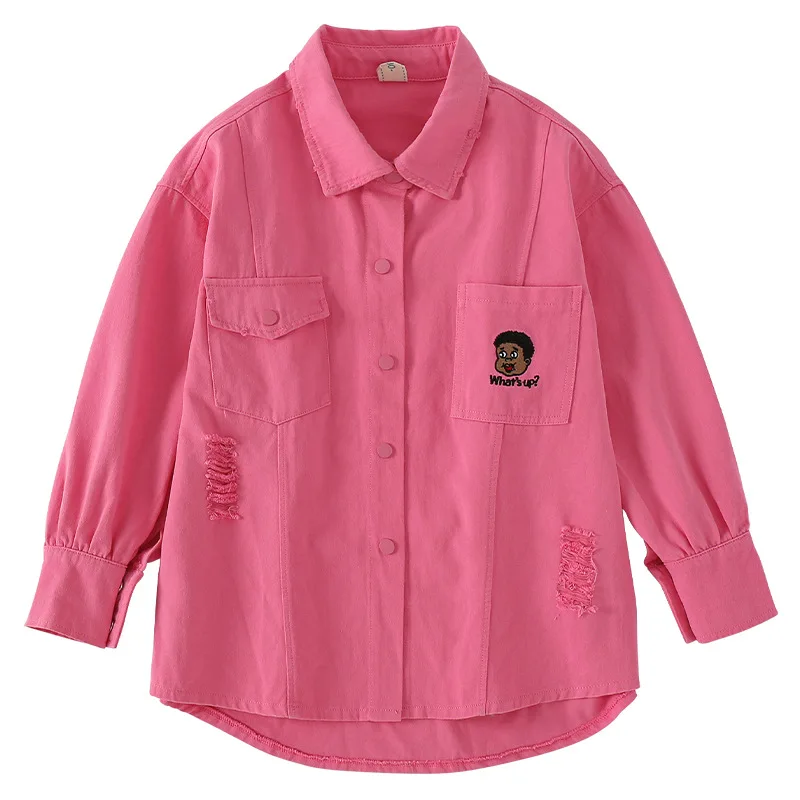 

Girls fall coat 2021 new cuhk children's han edition loose dust coat long denim shirt jacket in children