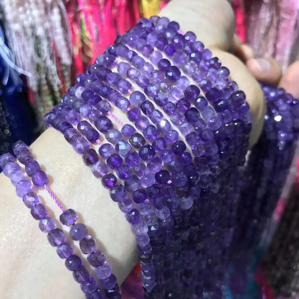 

Natural Faceted Beads Amethysts Square Stone DIY Bracelet Necklace Pick Material for Jewelry Making Size 5x5mm