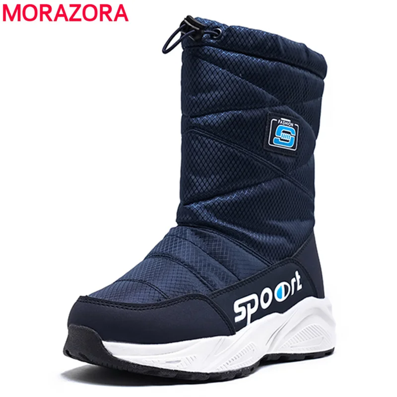 Женские сапоги до середины икры MORAZORA черные на толстом меху платформе зимний