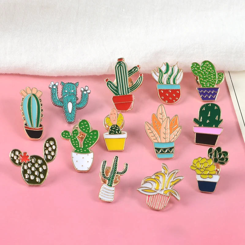 

Potted Plants Lapel Metal Pins Various Varieties of Cactus Brooches Badges Backpack Nature Pins Jewelry Gifts For Friends