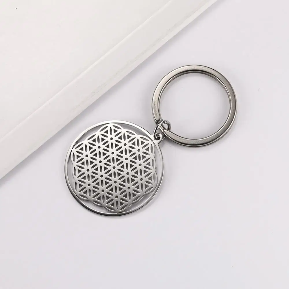 My shape King Chain кулон цветок жизни 316L нержавеющая сталь кольцо для ключей вырезанные