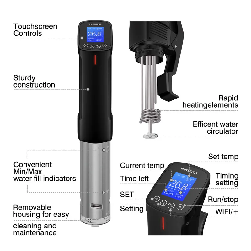 inkbird sous vide wi fi culinary cooker 1000w precise temperaturetimerstainless steel thermal immersion circulator for kitchen free global shipping