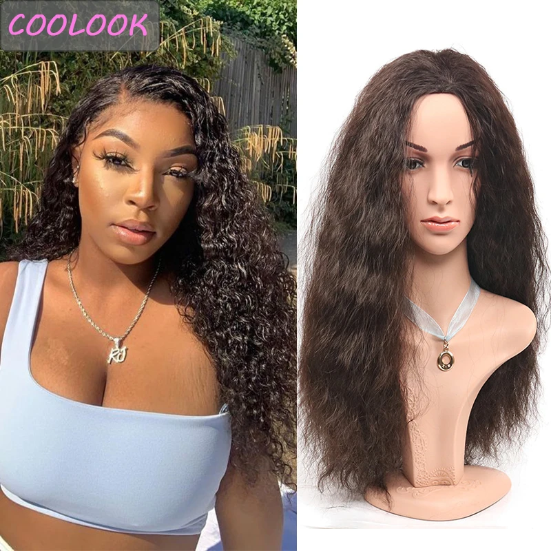 

22 Inch Long Brown Straight Wigs for Women African American Kinky Straight Wig Middle Part Natural Synthetic Fibre Fake Hair Wig