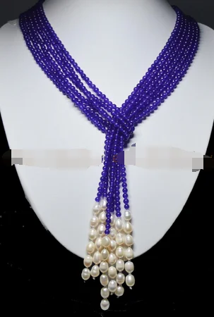 

Long Charming 3 Strands 4mm Purple Amethyst Bead & White Pearl Necklaces 50 Inch