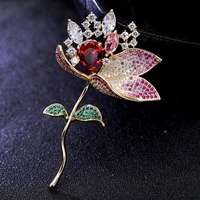new red yellow zircon lotus flower brooches female accessories wedding corsage pin for womens sweater coat dress broche gift