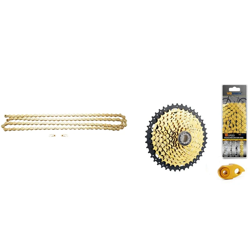 

VG Sports Bike Cassette 10 Speed Gold Freewheel Chain Set Sprocket 11-42T & VG Sports 8 Speed Bicycle Chain Half Hollow