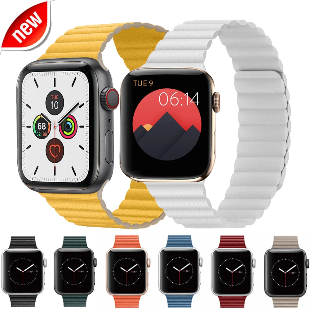 Ремешок из натуральной кожи для Apple Watch 5 38 мм 40 42 44 iWatch Series 4 3 2 1 браслет магнитный