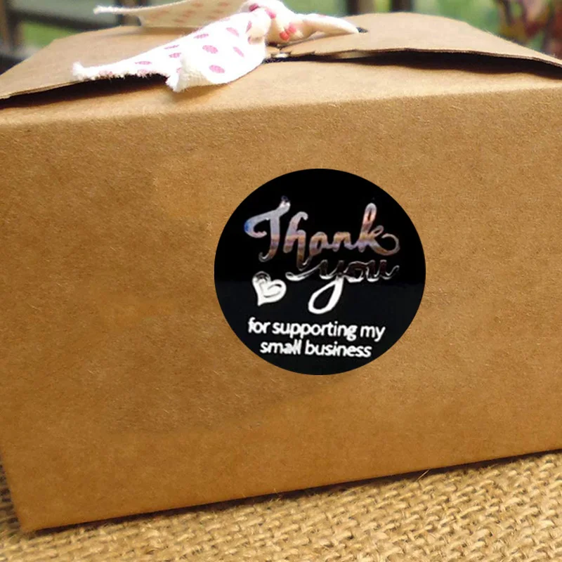 

Black silver foil thank you for business order purchase sticker Adhesive logo Label Christmas festival marriage gifts decoration
