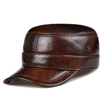 ry0108 men springwinter genuine leather blackbrown flat baseball caps male 54 62 cm customized size outdoor snapback golf hat