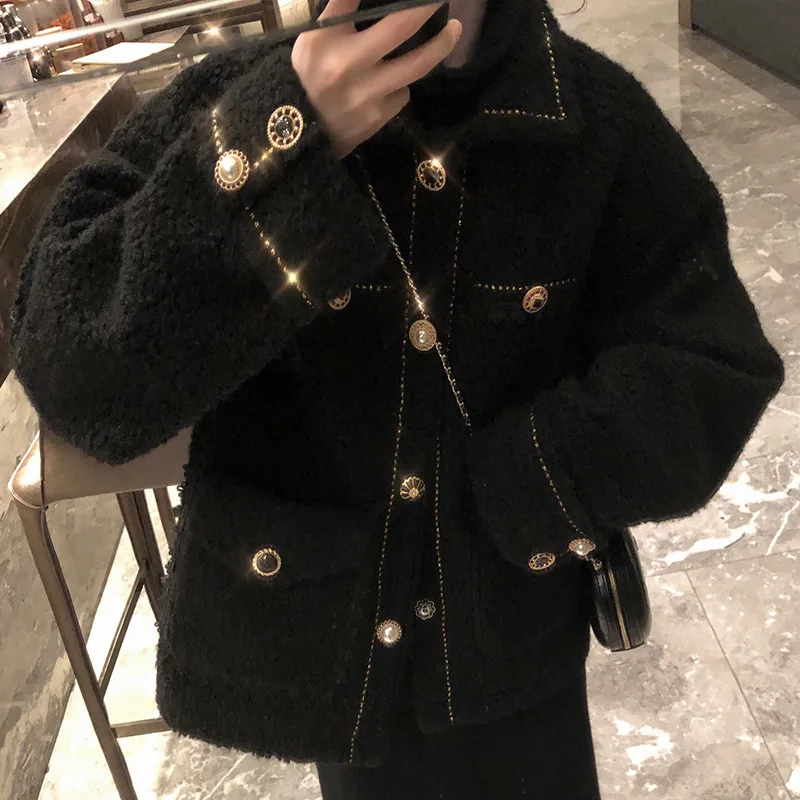 

New autumn and winter Korean version of lamb wool coat women's small fragrance and western style loose goddess wild top