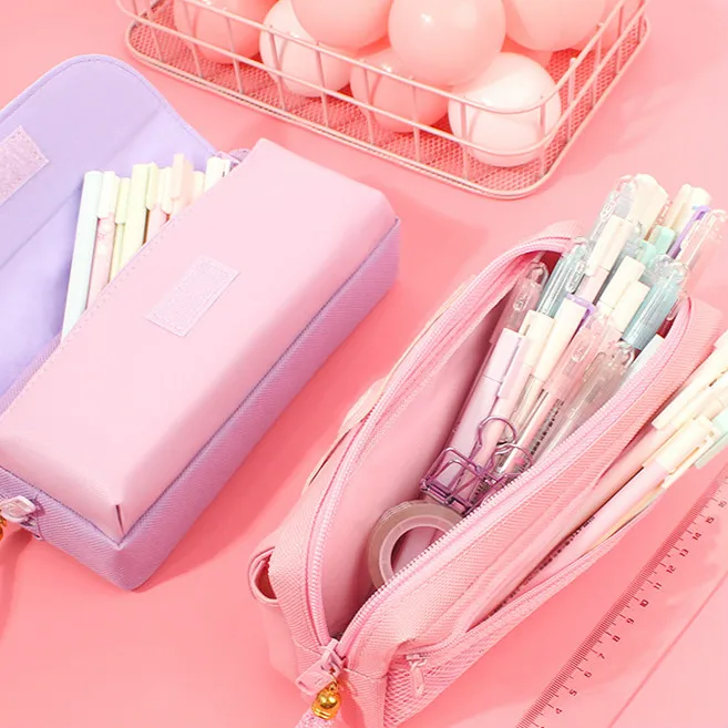 

Cat Head Quicksand Pencil Case Three-layer Large Capacity Canvas Stationery Kawaii Pencilcase Creative School Pencilcases