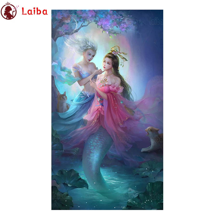 

Полноразмерная квадратная круглая фотография, искусство, Ретро Русалка 5D, алмазная живопись, вышивка крестиком, мозаика