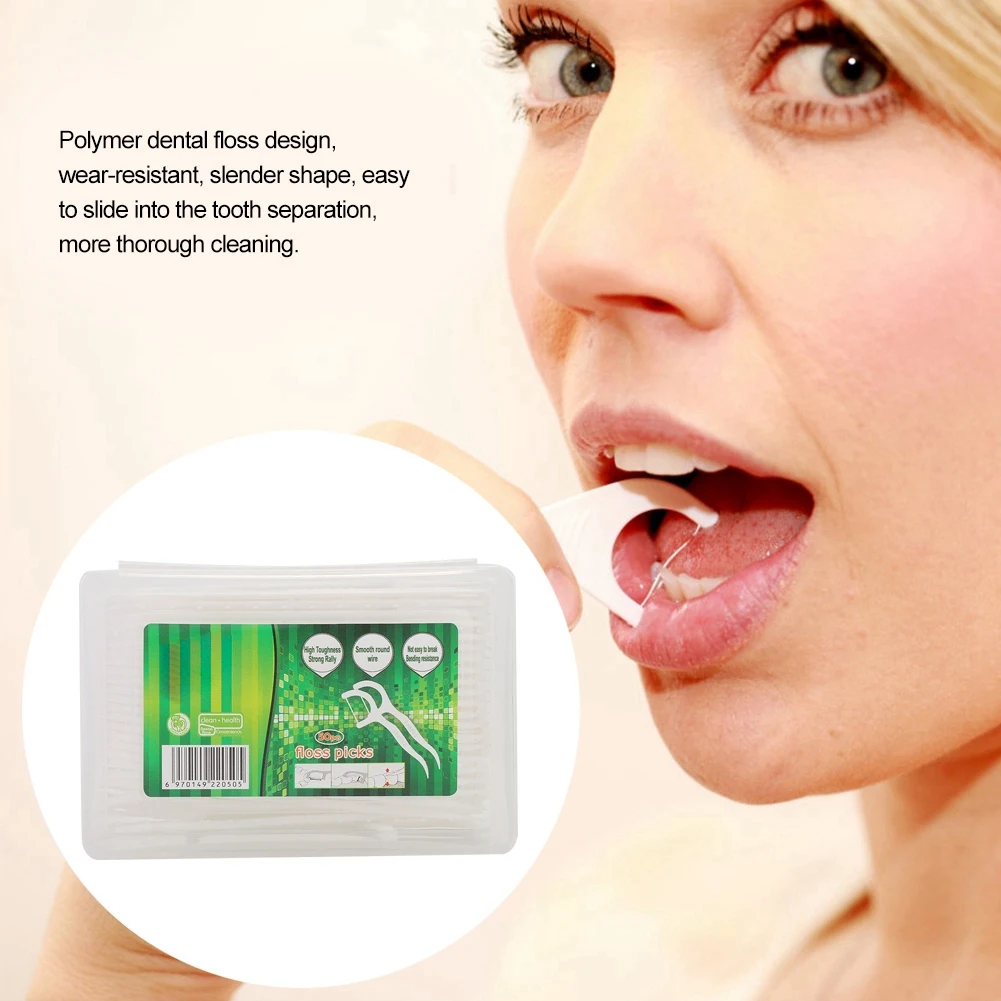 

50 Pcs Dental Square Box Round Floss Sticks Non-slip Handle Disposable Toothpick Tooth Thorough Cleaning Oral Hygiene Care Tool