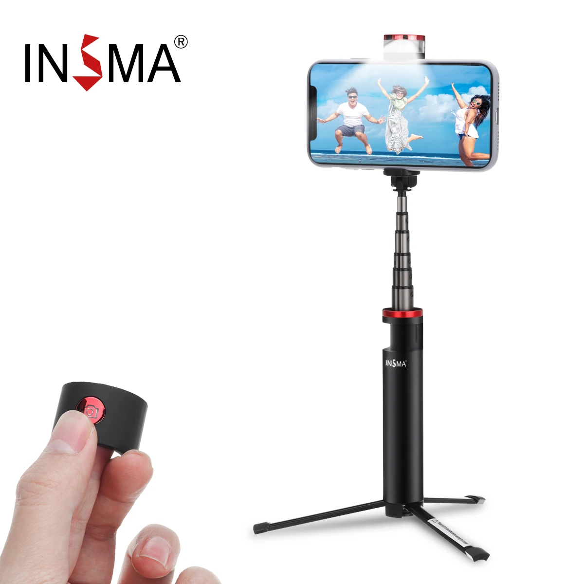 INSMA All in 1 Bluetooth Selfie Stick Live Photography Dimmable Portable Phone Camera Tripod with LED Fill Ring Light Remote