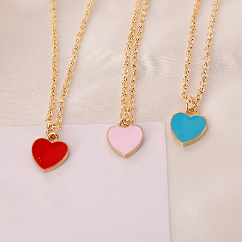 

Simple Red Pink Blue Heart-shaped Pendant Necklace Fashion Women's Wedding Clavicle Chain Jewelry Romantic Valentine's Gifts