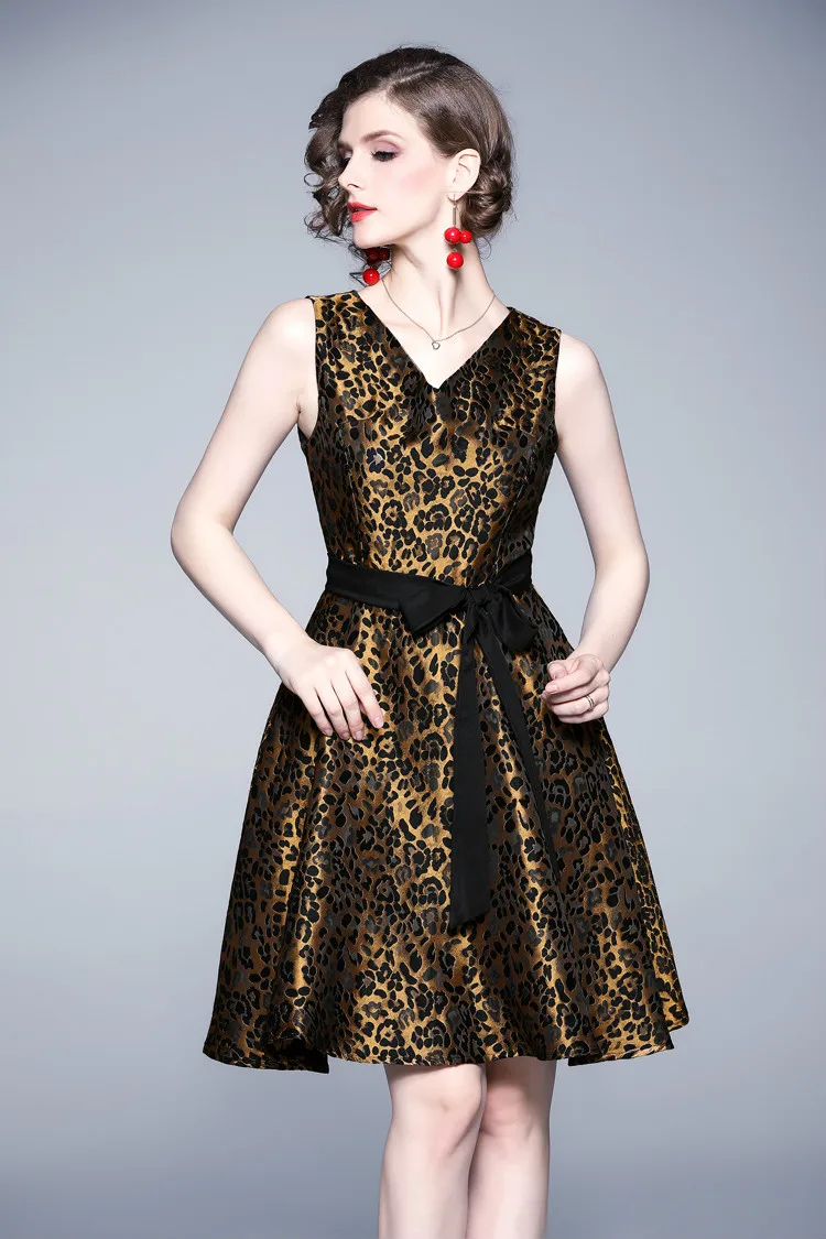 

Sweet Memory 2021 Prom Dress Lady Sexy Leopard Jacquard V-Neck Sleeveless Vestidos Women Wedding Party Dresses