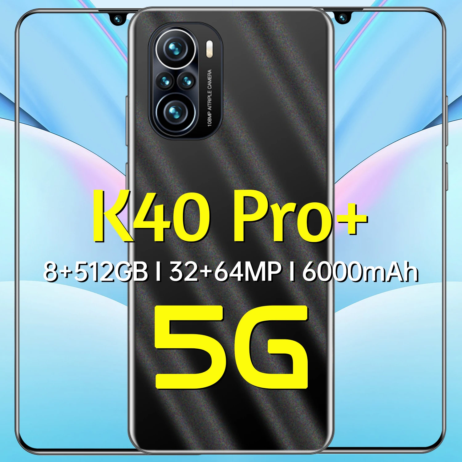 

K40 Pro+ 6.7 Inch 8+512GB Deca Core Fingerprint Face ID 32+64MP Andriod 11 Smart Phone 6000mAh 5G LTE Bands MTK6889+ Cellphones