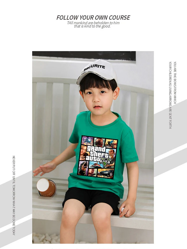 Лидер продаж детские футболки с длинным рукавом и принтом GTA 5 Детская летняя