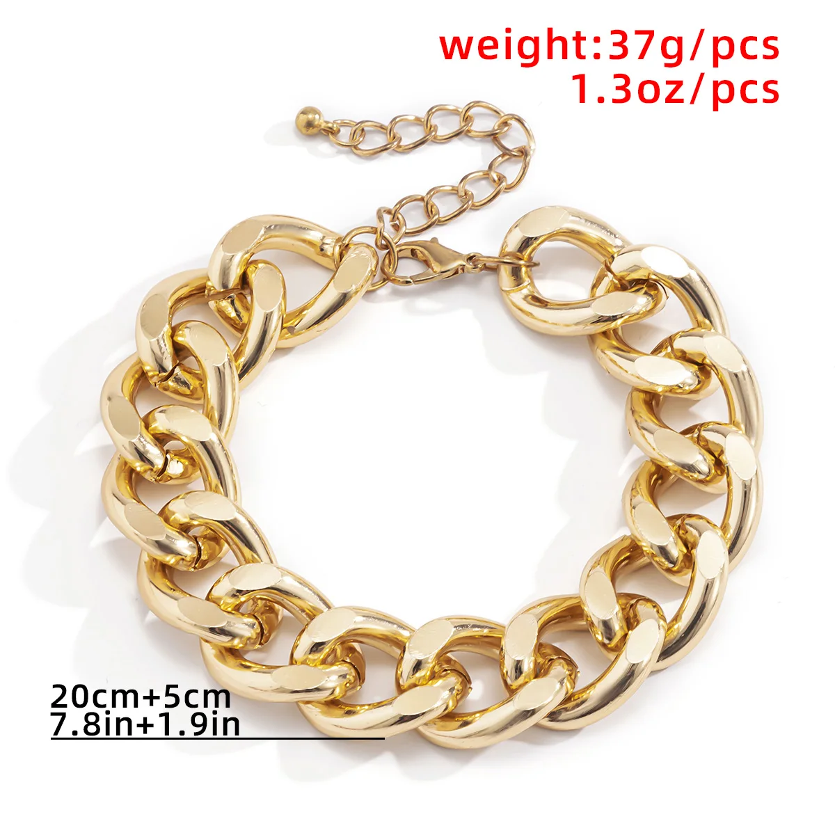 

Punk Miami Cuban Curb Chain Bracelet Bangle Statement Hip Hop Big Chunky Aluminum Gold Color Thick Link Bracelets Women Jewelry