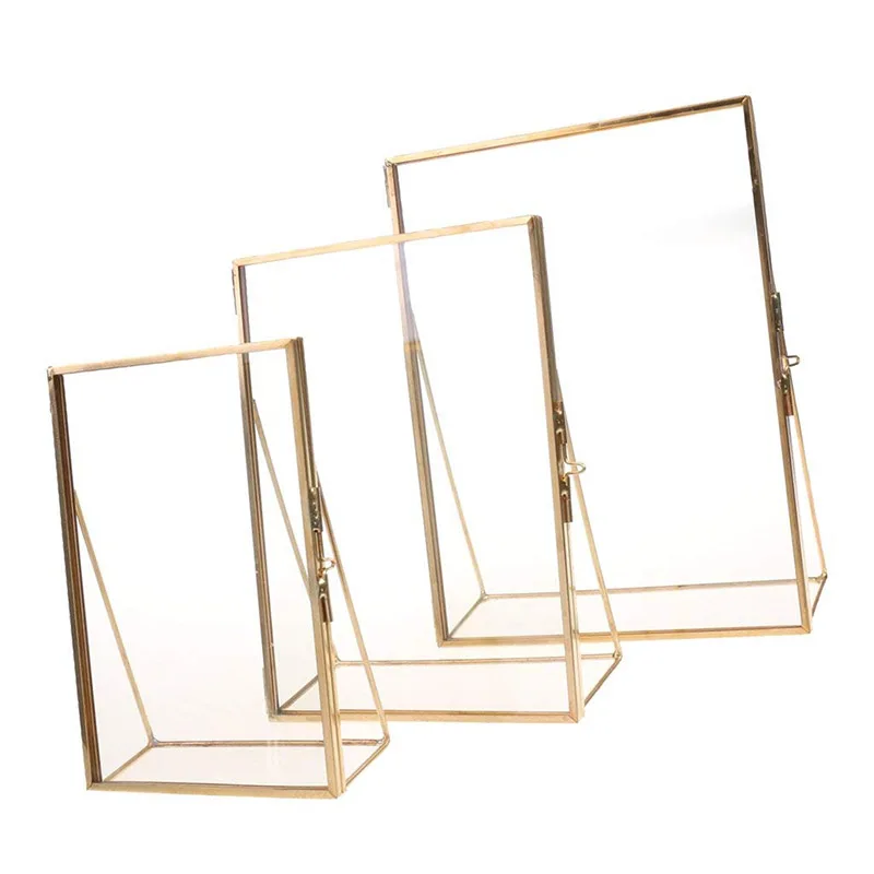 

Simple Antique Rectangular Freestanding Transparent Glass Photo Frame for Home Decoration - Gold