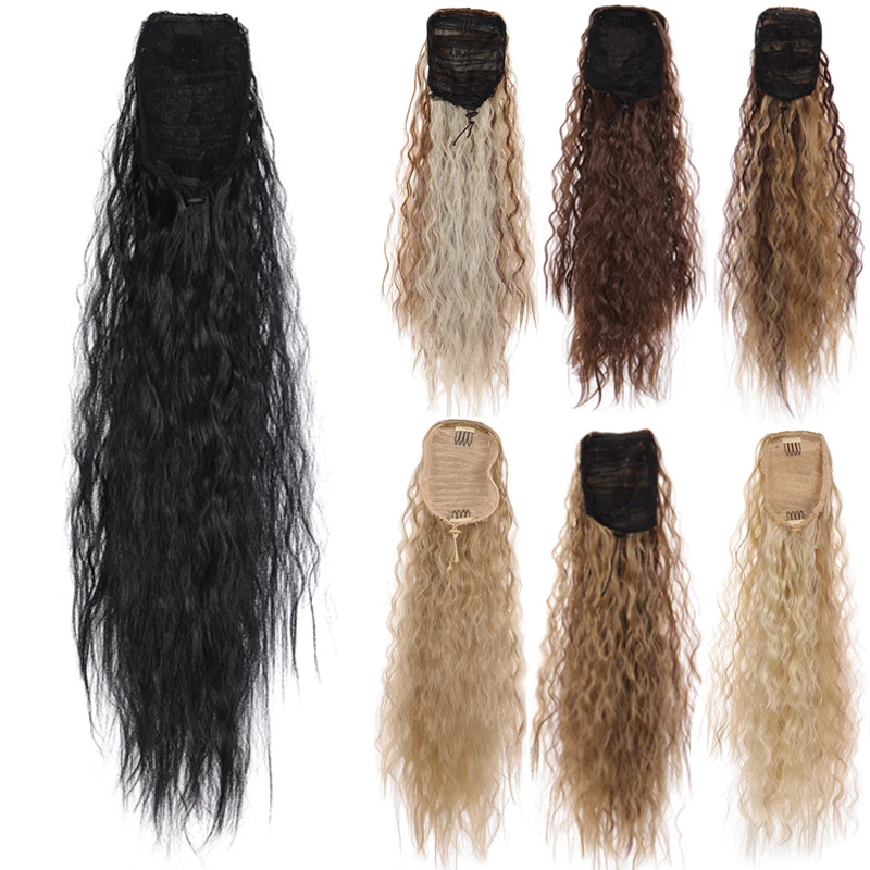 DIFEI 22 дюйма синтетический длинный объемный волнистый черный конский хвост