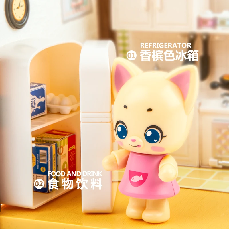 Кошка комната Китти настоящая сцена игрушка милый домик спальня кухня