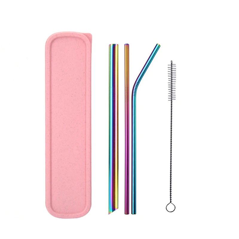 Pink Box Rainbow 5 шт. 304 нержавеющая сталь остроконечные соломенные многоразовые металлические трубочки для питья набор с кистью и сумкой для дома вечерние аксессуары для бара - Цвет: Pink Box Rainbow