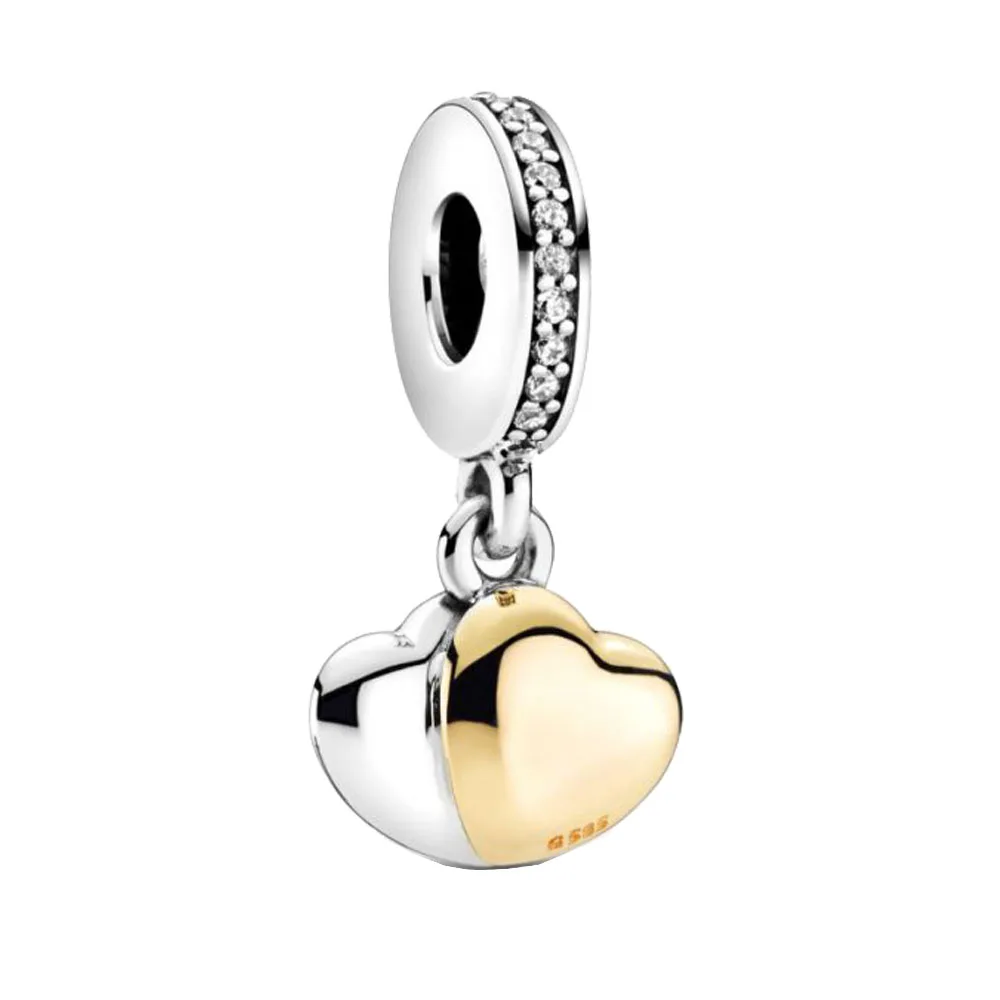 

2020 Winter New 925 Sterling Silver Beads Double Heart Dangle Charm fit Original Pandora Bracelet Christmas Jewelry