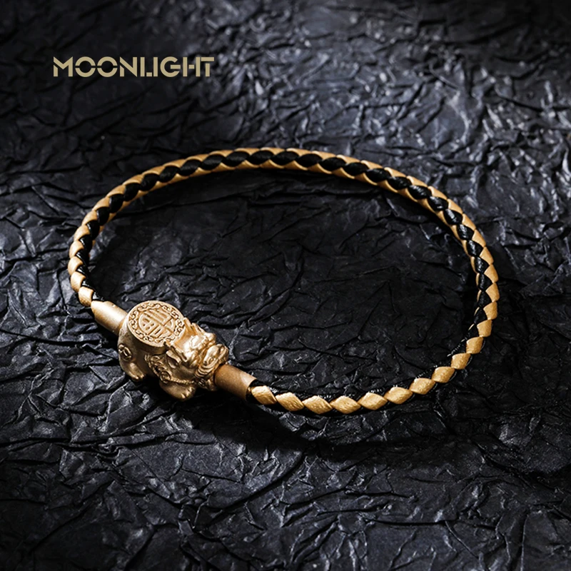 

MOONLIGHT Wealth and Good Luck Chinese Fengshui Pixiu Bracelet Women Genuine Leather Bracelets Black Gold Bracelets Jewelry Gift