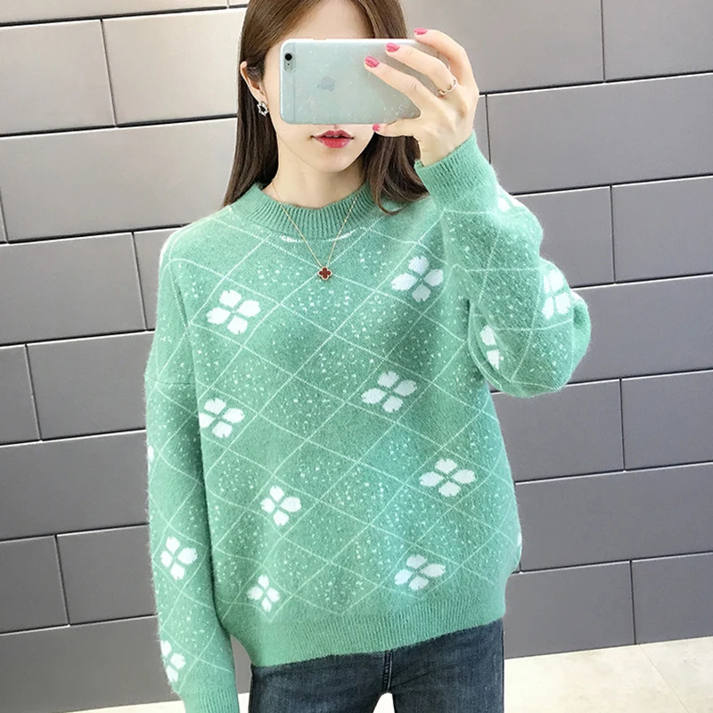 TIGENA 2019 Fall Winter Women Sweaters and Pullovers Korean Fluffy Cute Long Sleeve Sweater Female Green Blue Jumper | Женская одежда
