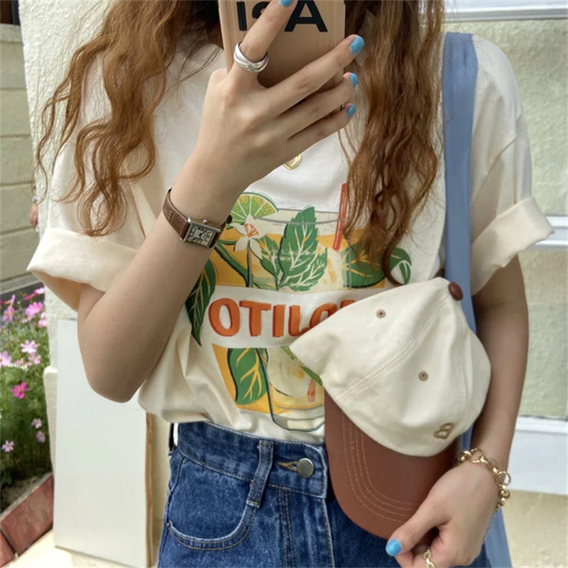 

Stowaulb Basewear Chic Students Loose 2021 Printed Cartoon Pullovers Cotton Casual Tee Hot Tops Summer Short-Sleeved T-shirts