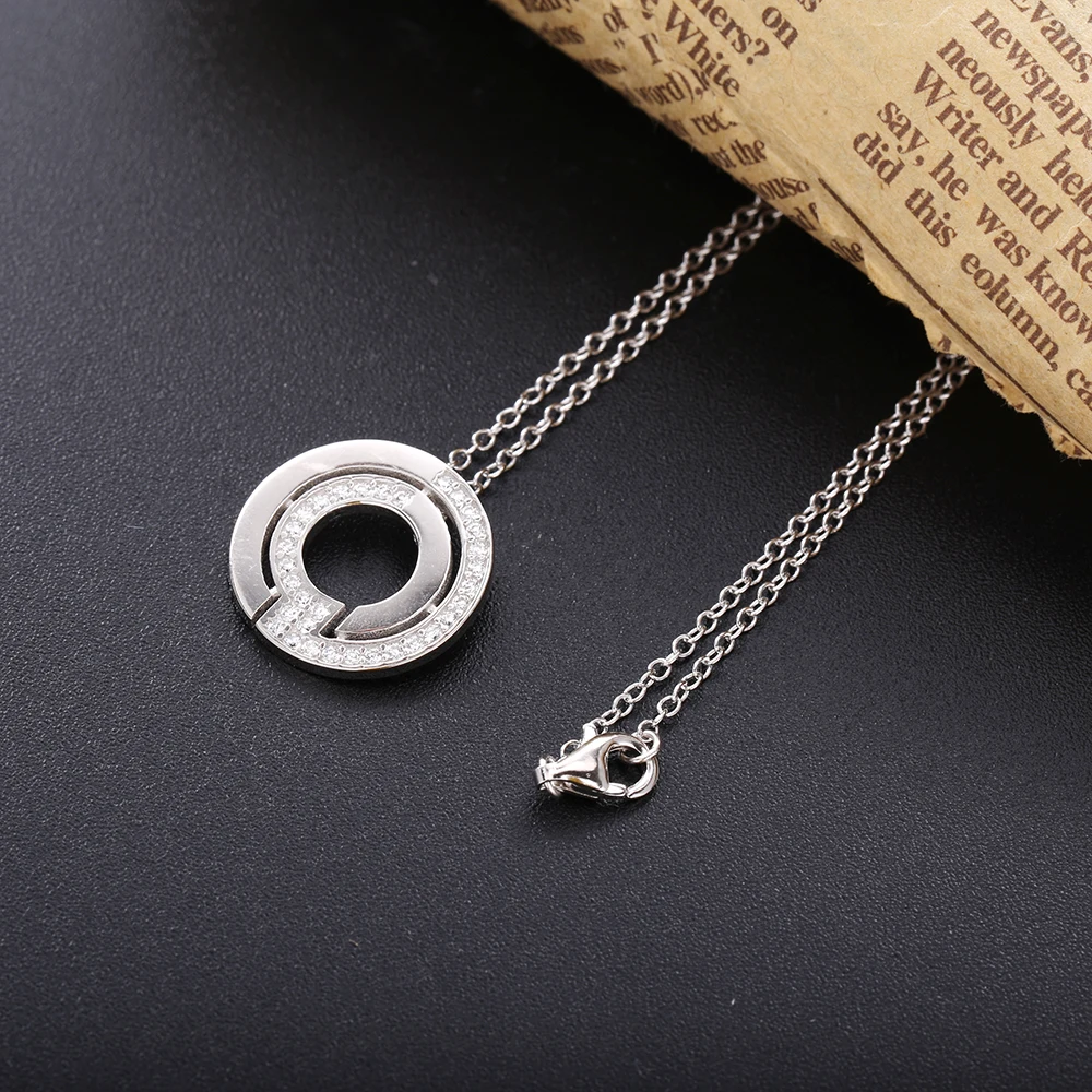

Slovecabin 2020 New Design Real 100% 925 Sterling Silver Move Stone Round Pendant Chain Link Necklace CZ For Women Gift